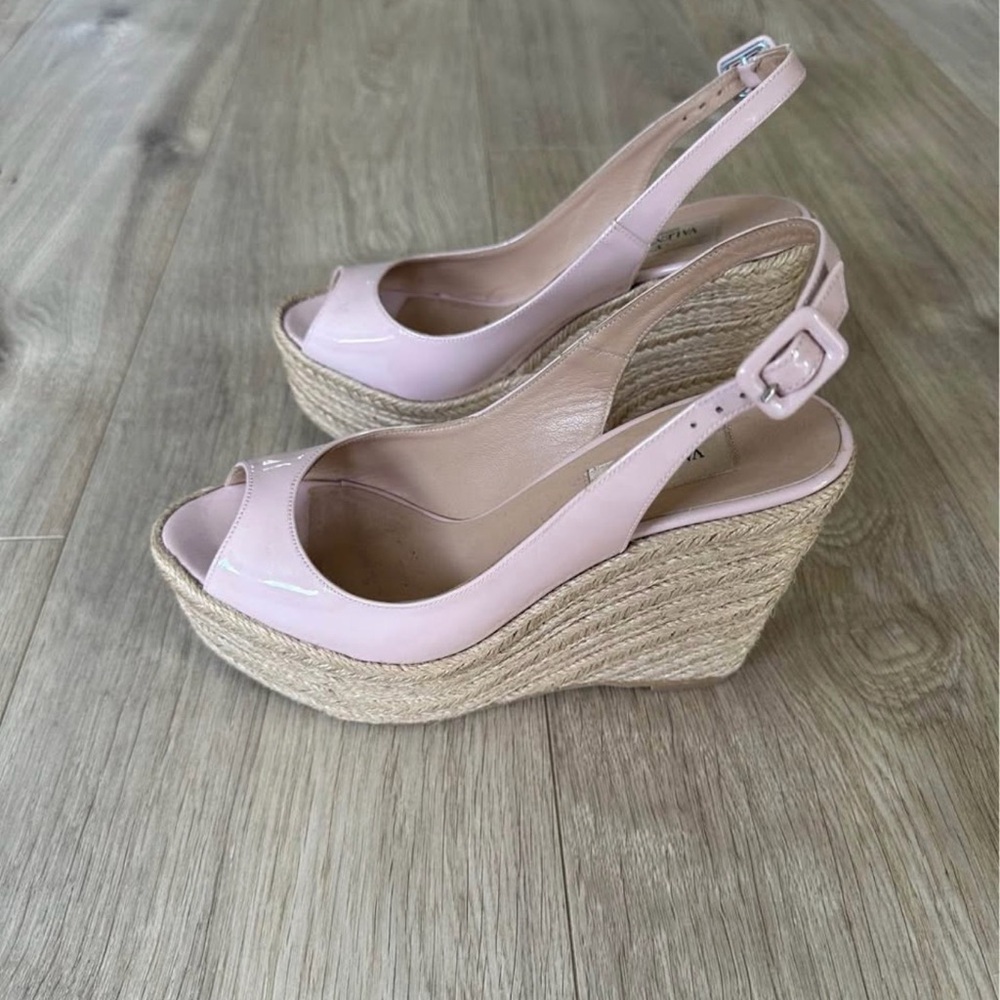 Valentino Garavani Blush Pink Patent Espadrille Wedges Size 37.5